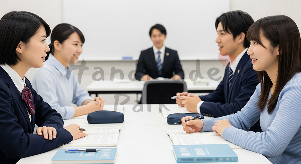 フリー素材 無料 写真|語学スクールで英会話のペアワークに取り組む日本人学習者たち(表現4)