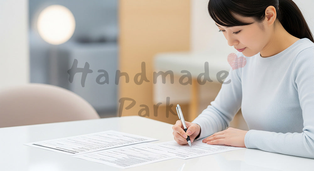 フリー素材 無料 写真|健康診断の書類を書く日本人女性のヘルスケアシーン 余白あり