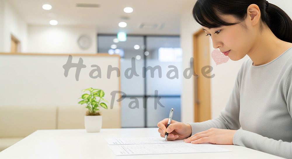 フリー素材 無料 写真|健康診断の書類を書く日本人女性のヘルスケアシーン 写真背景