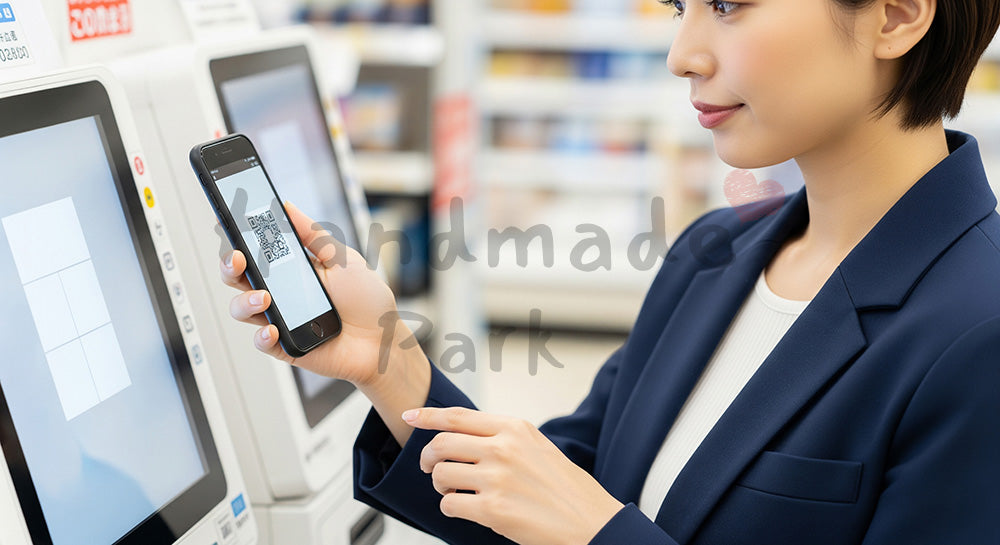 フリー素材 無料 写真|スマホ決済で支払いをする日本人女性のキャッシュレスシーン(表現3)