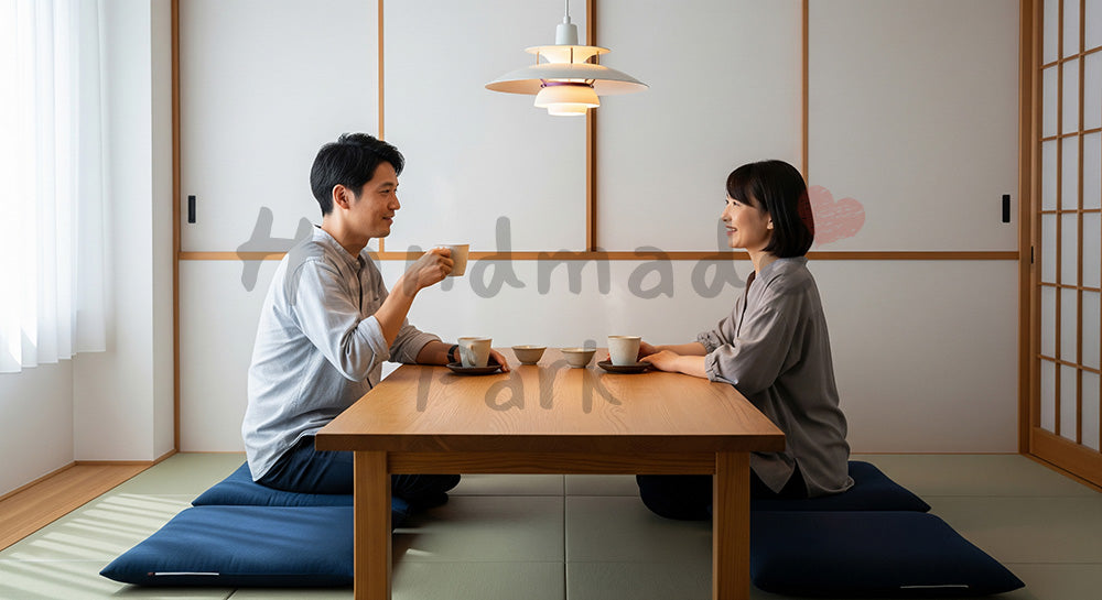 フリー素材 無料 写真|和モダンなダイニングで会話を楽しむ日本人夫婦の朝時間(表現2)