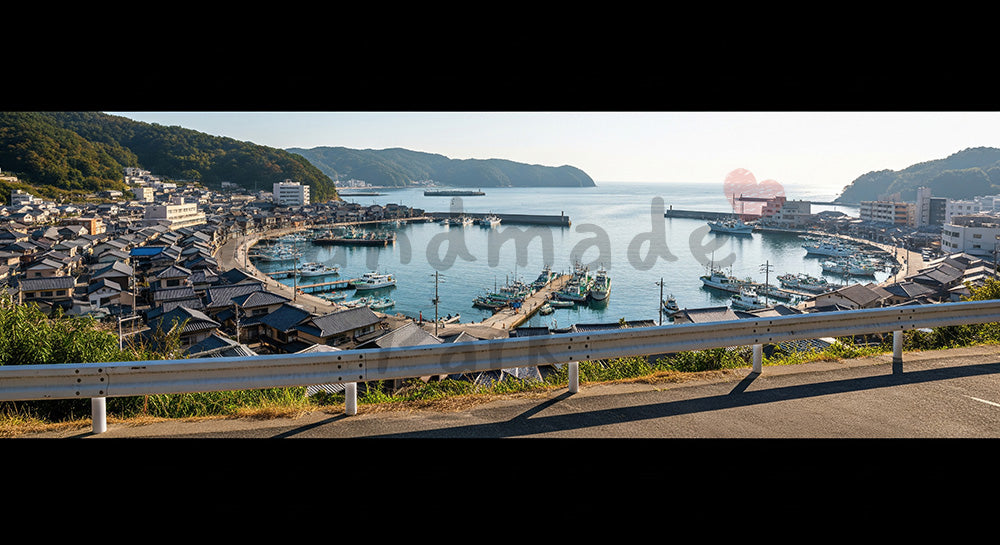 フリー素材 無料 写真|高台から見下ろす日本の海沿いの港町風景(人物なし) 背景素材