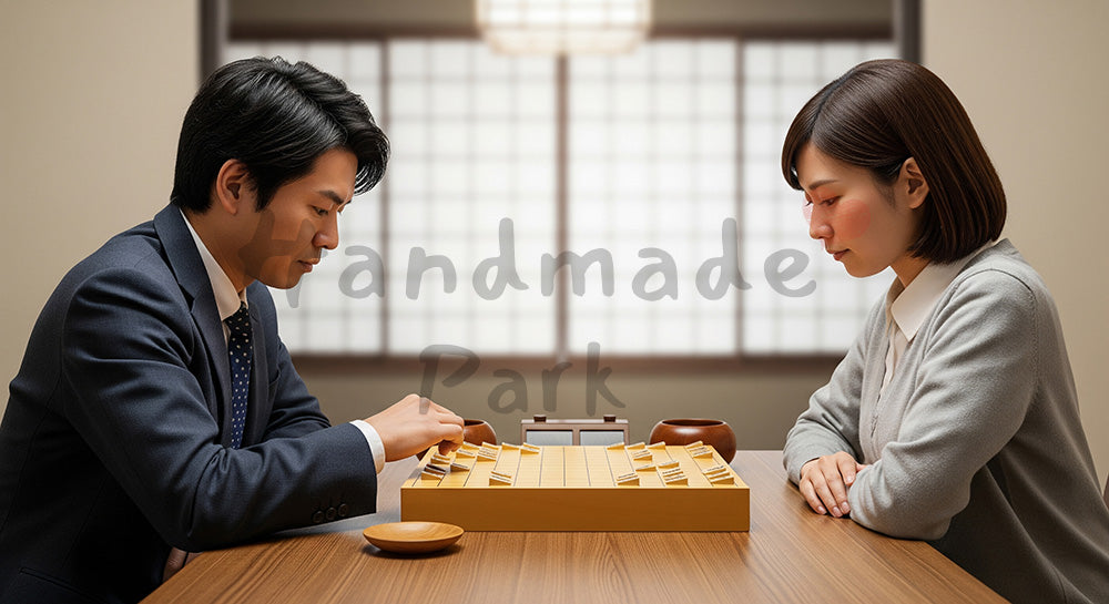 フリー素材 無料 写真|将棋盤または囲碁盤を挟んで対局を楽しむ日本人男女の知的ゲームシーン