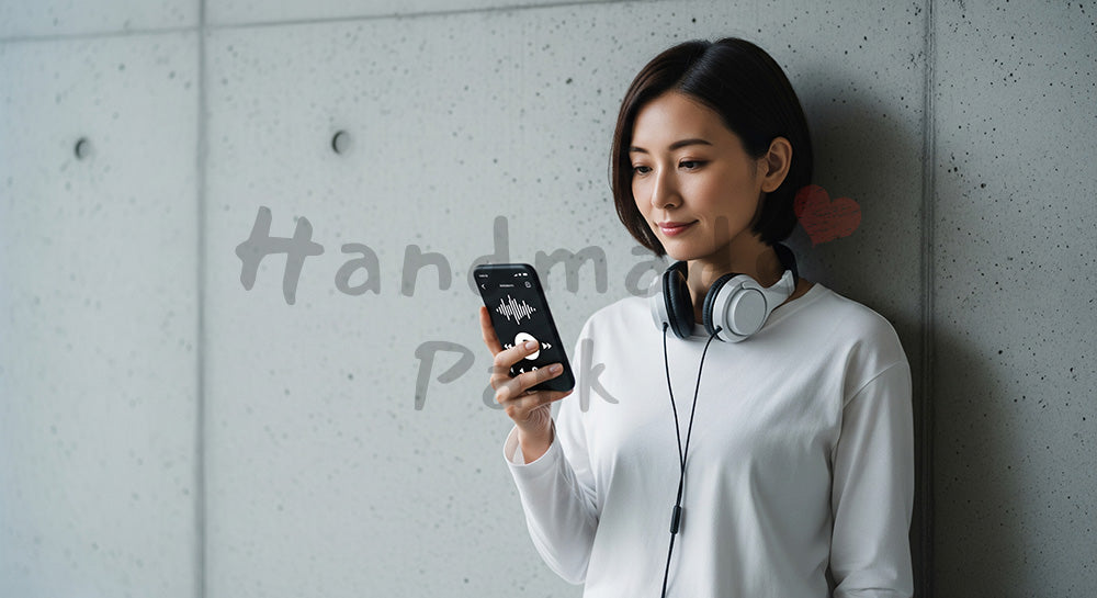 フリー素材 無料 写真|背景素材ワイヤレスヘッドホンとスマホで音楽を楽しむ日本人女性のライフスタイルシーン 写真背景