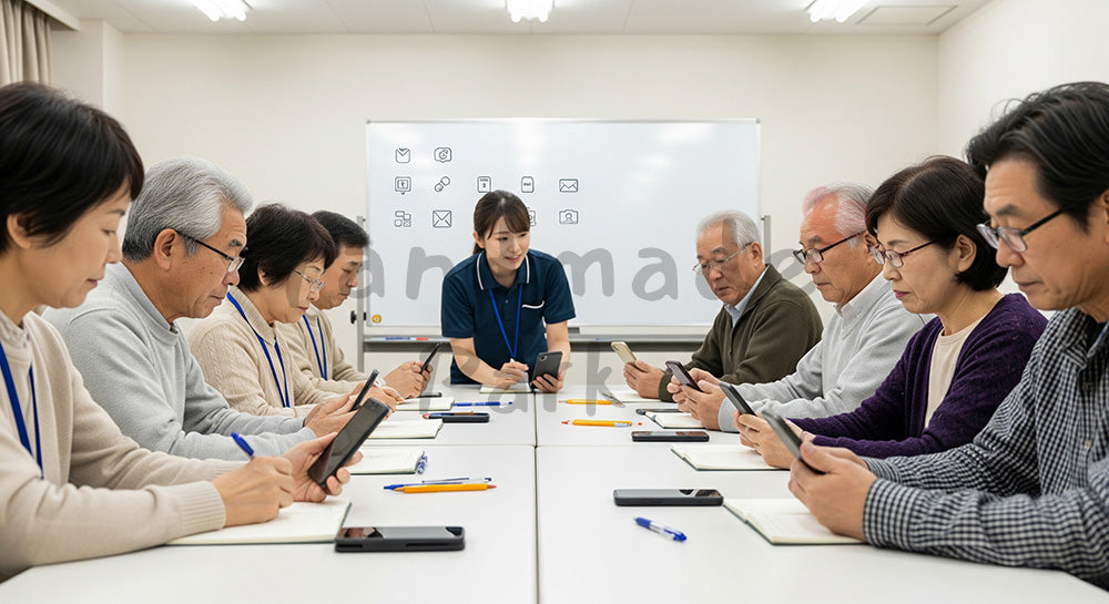 フリー素材 無料 写真|スマホ教室で講師から操作を学ぶ日本人シニアたち