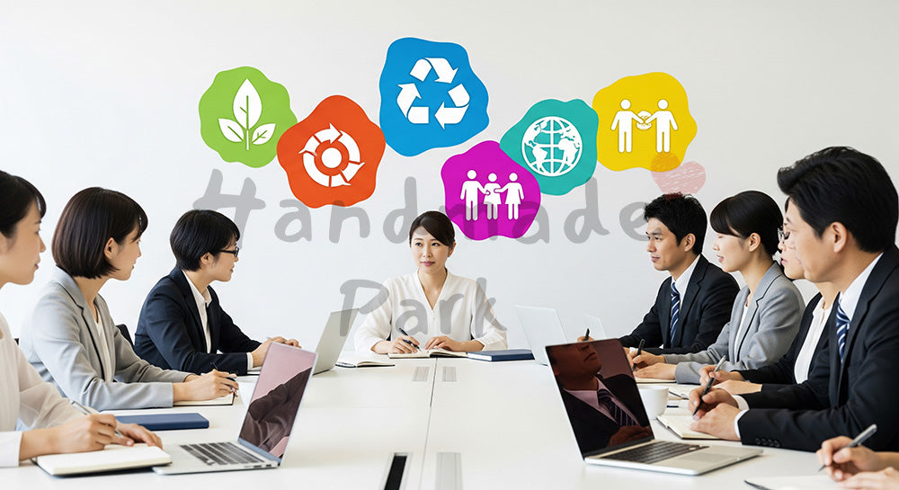 フリー素材 無料 写真|環境や社会課題についてディスカッションする日本人ビジネスパーソンのSDGs会議シーン 背景素材