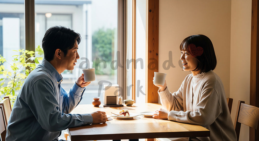 フリー素材 無料 写真|カフェで向かい合って会話を楽しむ日本人カップル