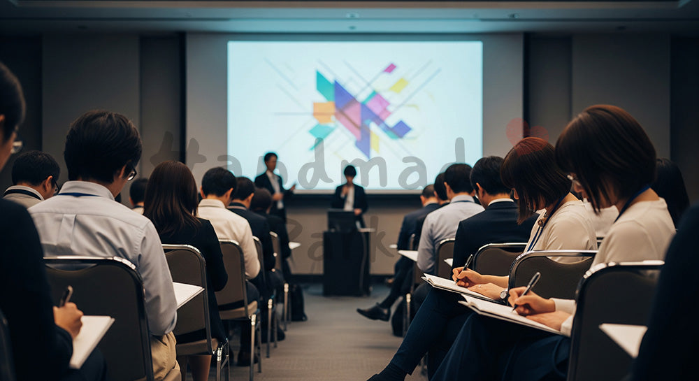 フリー素材 無料 写真|セミナーで講演を聞きながらメモを取る日本人参加者の学びのシーン(表現2)