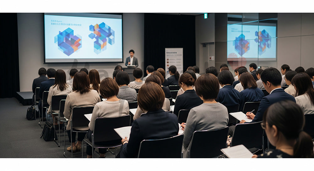 フリー素材 無料 写真|セミナーで講演を聞きながらメモを取る日本人参加者の学びのシーン コピースペースあり