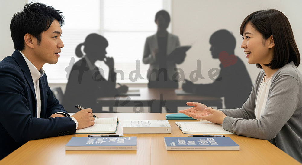 フリー素材 無料 写真|語学スクールで英会話のペアワークに取り組む日本人学習者たち 余白あり