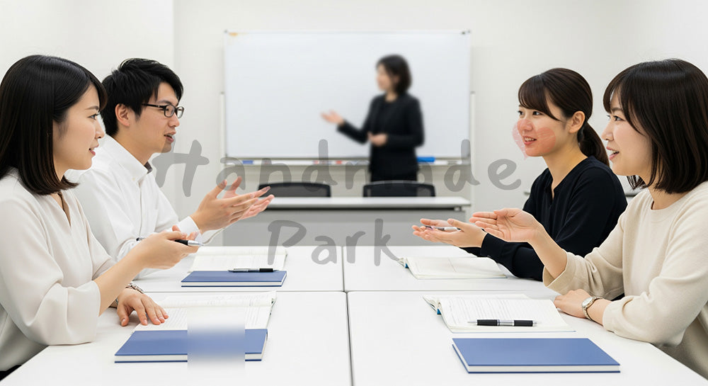 フリー素材 無料 写真|語学スクールで英会話のペアワークに取り組む日本人学習者たち 写真背景