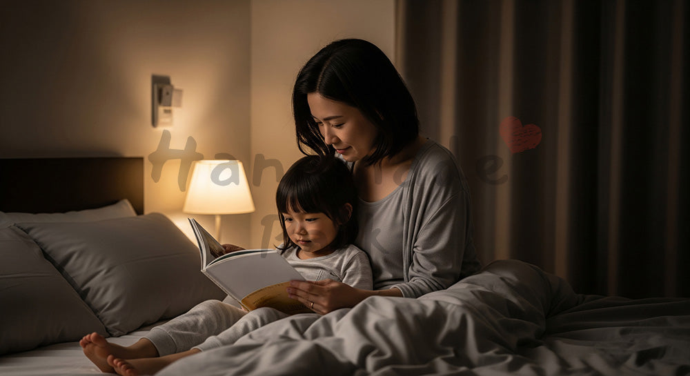 フリー素材 無料 写真|寝室で絵本の読み聞かせをする日本人母親と子どものナイトタイム学習 写真背景