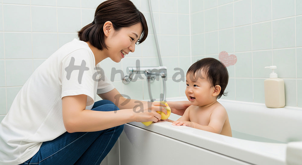 フリー素材 無料 写真|お風呂で幼児の体をやさしく洗う日本人母親の入浴介助シーン 写真背景