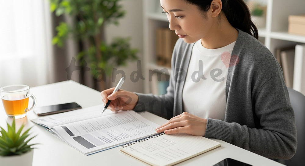 フリー素材 無料 写真|住宅ローンの情報を調べる日本人女性の家計見直しシーン