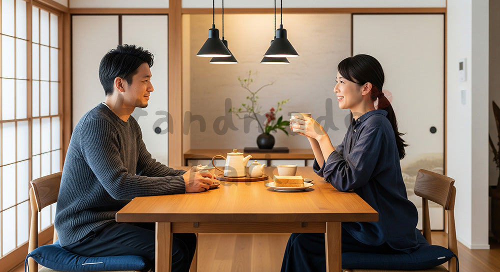 フリー素材 無料 写真|和モダンなダイニングで会話を楽しむ日本人夫婦の朝時間 写真背景