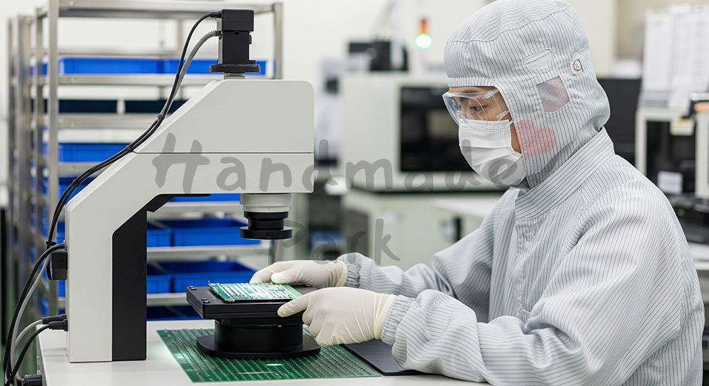 フリー素材 無料 写真|クリーンルームで電子基板を検査装置にセットする日本人作業員