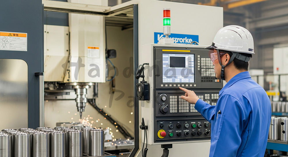 フリー素材 無料 写真|CNC工作機械の操作パネルを確認する日本人金属加工オペレーター