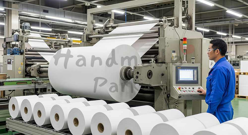 フリー素材 無料 写真|ロール紙スリット機を監視する日本人紙製品工場作業員