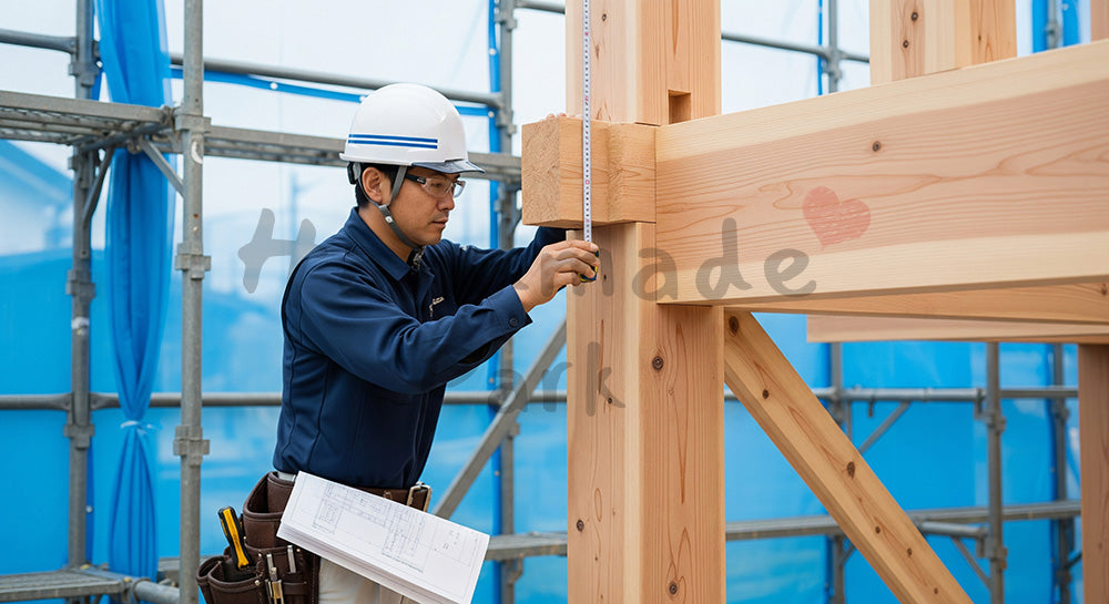 フリー素材 無料 写真|木造住宅の柱と梁の取り合いを図面とスケールで確認する日本人大工 写真背景