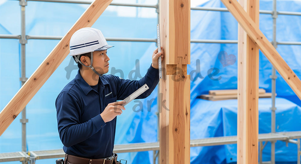 フリー素材 無料 写真|木造住宅の柱と梁の取り合いを図面とスケールで確認する日本人大工 背景素材