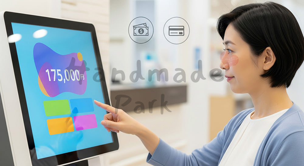 フリー素材 無料 写真|セルフ会計機で診療費を精算する日本人患者 余白あり