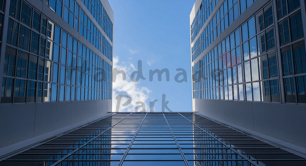 フリー素材 無料 写真|ビルの谷間から見上げる青空都市デザイン向け背景写真