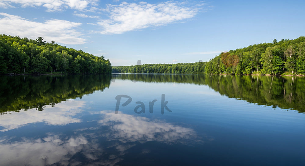 フリー素材 無料 写真|癒し系デザインに合う横長背景写真 デザイナー向け 一枚のある青空と雲が湖面に反射する夏の静かな自然風景