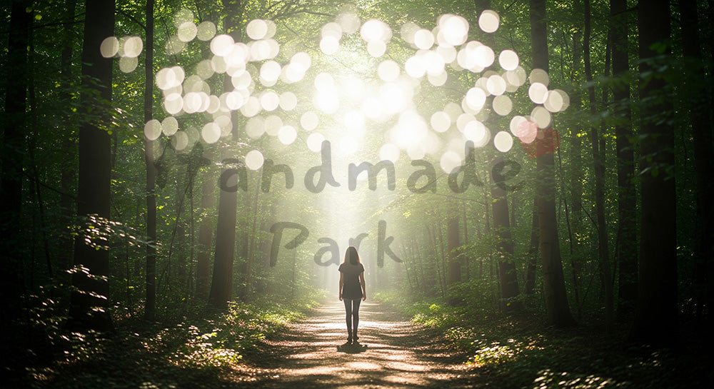 フリー素材 無料 写真|SDGsに合うこもれ日の森の小道バックグラウンド 大きな空きスペースでデザイン向け