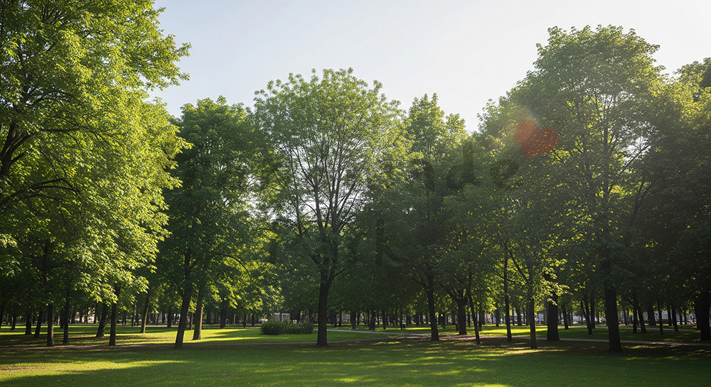 フリー素材 無料 写真|SDGsのグリーンシティを想起する公園の木と芝生背景 余白あり 背景素材