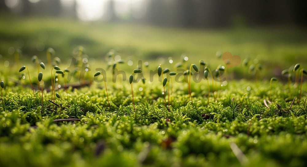 フリー素材 無料 写真|SDGsの自然回復を想起する苔と芽の背景 明るい余白で文字入れ