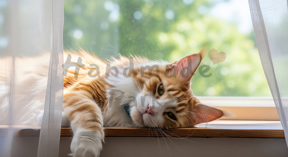フリー素材 無料 写真|夏の窓辺で涼む猫のやわらか背景、清潔感あるビジュアルに