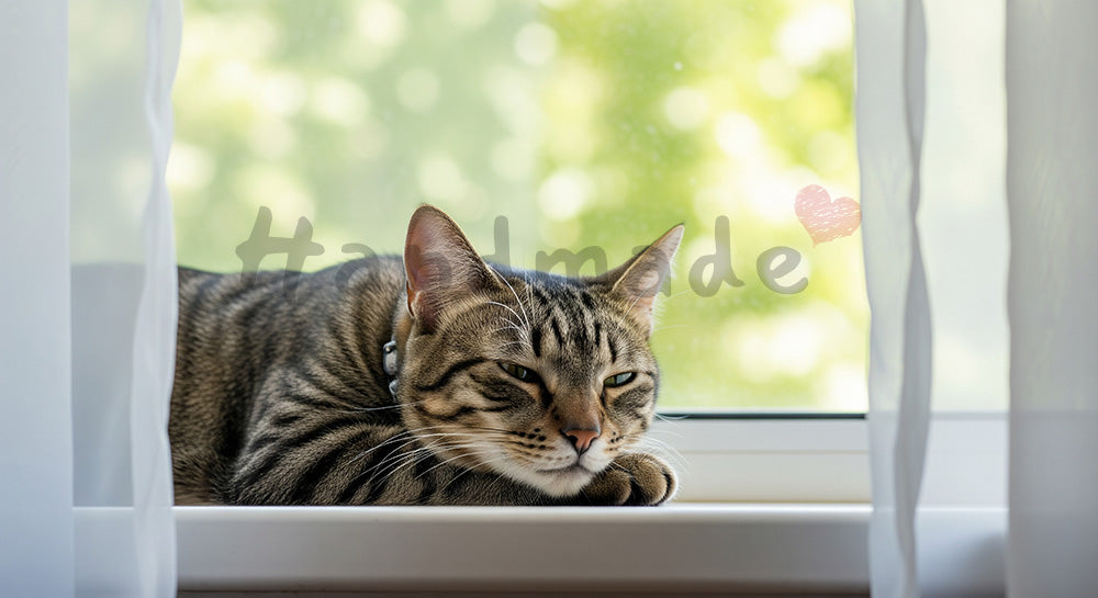 フリー素材 無料 写真|夏の窓辺で涼む猫のやわらか背景|トップページのビジュアルに ロゴ・文字なし