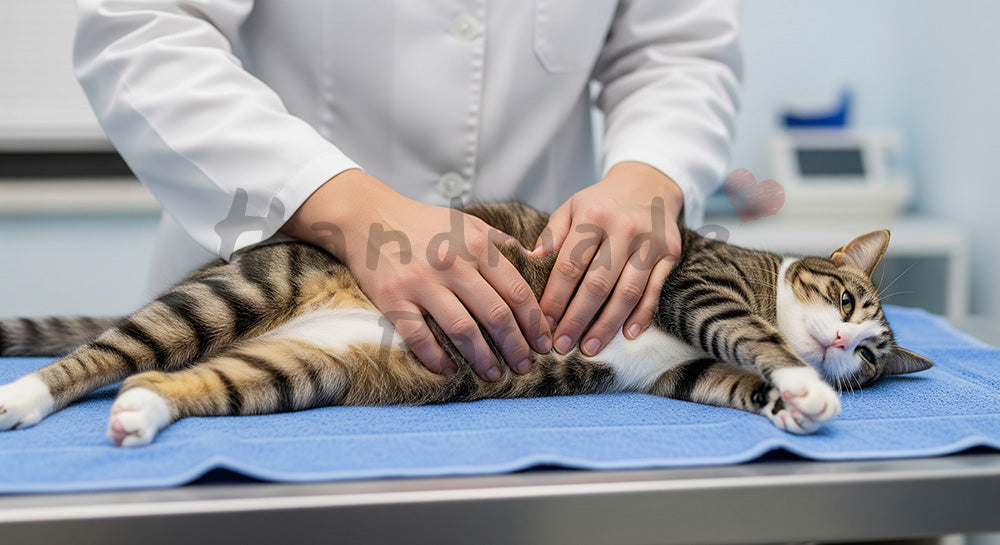 フリー素材 無料 写真|動物病院で猫の触診ケア|ペットヘルスケアを添えたバナー背景に合わせやすい