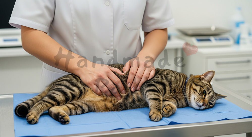フリー素材 無料 写真|動物病院で猫の触診ケア|ペットヘルスケアを添えた教育・教材の挿絵に