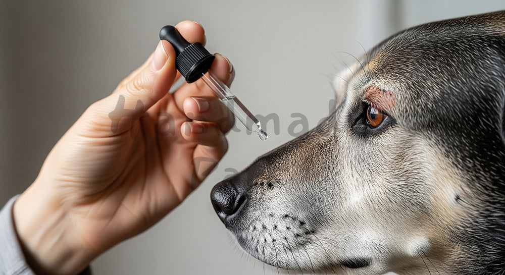 フリー素材 無料 写真|シニア犬の点眼ケアイメージ、教育・教材の挿絵に