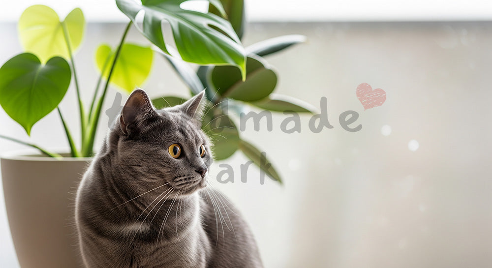 フリー素材 無料 写真|やわらかな自然光の観葉植物と猫のナチュラル背景|ナチュラルな雰囲気に
