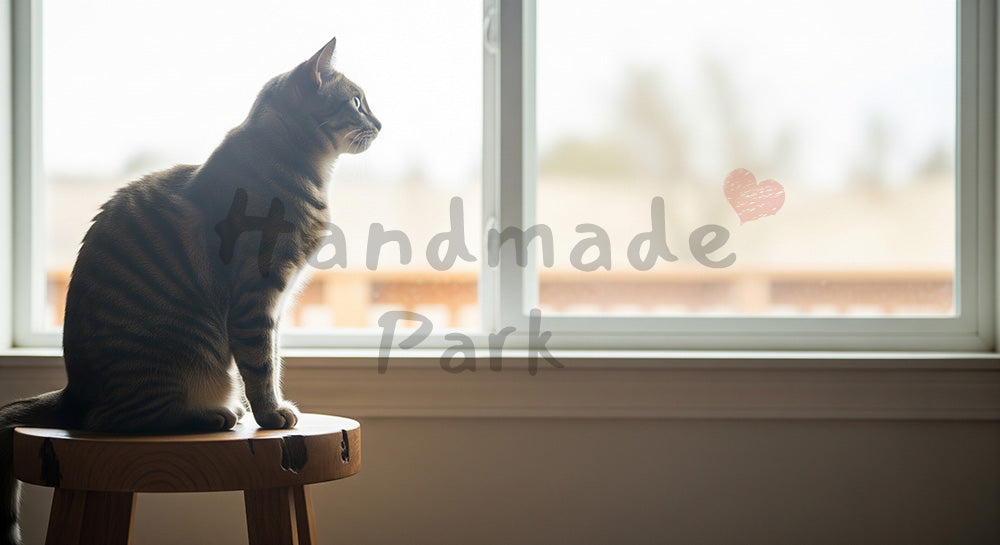 フリー素材 無料 写真|トップページのビジュアルにに使える窓辺スツールの猫