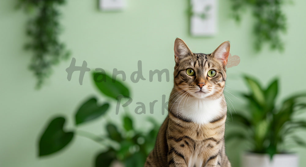 フリー素材 無料 写真|グリーン背景がある淡いグリーン背景×猫|ナチュラルな雰囲気に