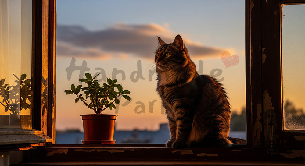 フリー素材 無料 写真|夕方の窓辺×猫の写真|チラシ・ポスターにも活躍