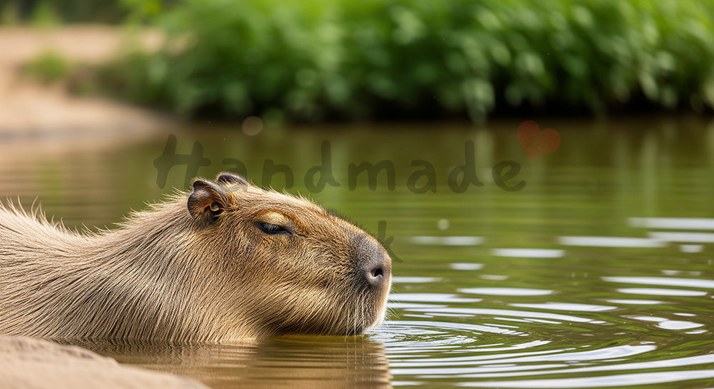 フリー素材 無料 写真|動物園のカピバラが水辺でくつろぐ癒しの写真|サービス紹介ページに使える ロゴ・文字なし