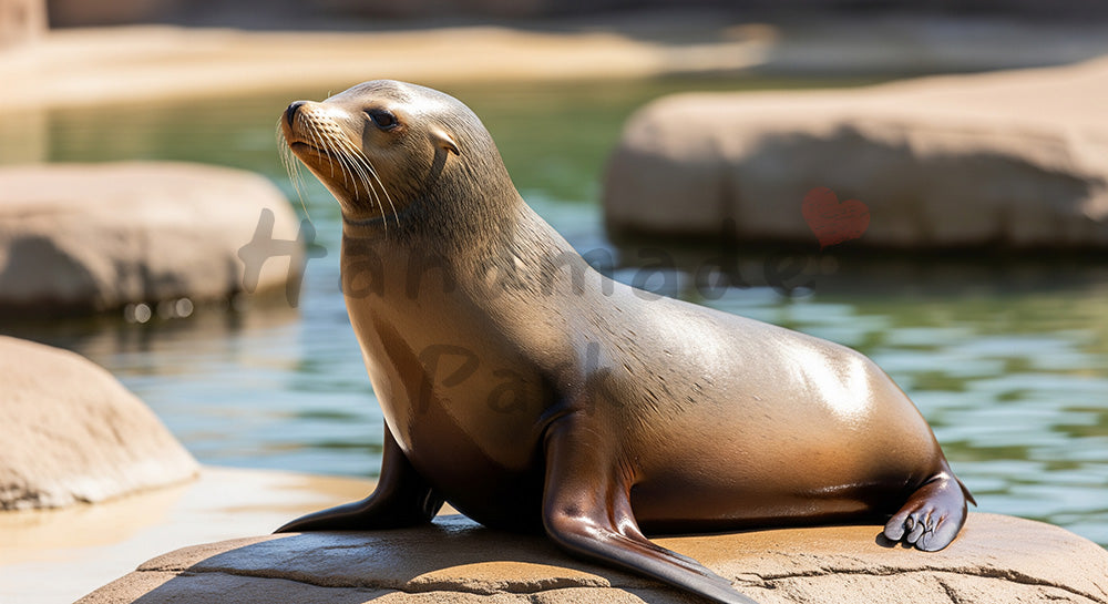 フリー素材 無料 写真|動物園のアシカが岩場で休む穏やかな瞬間の写真|明るいトーンで使える