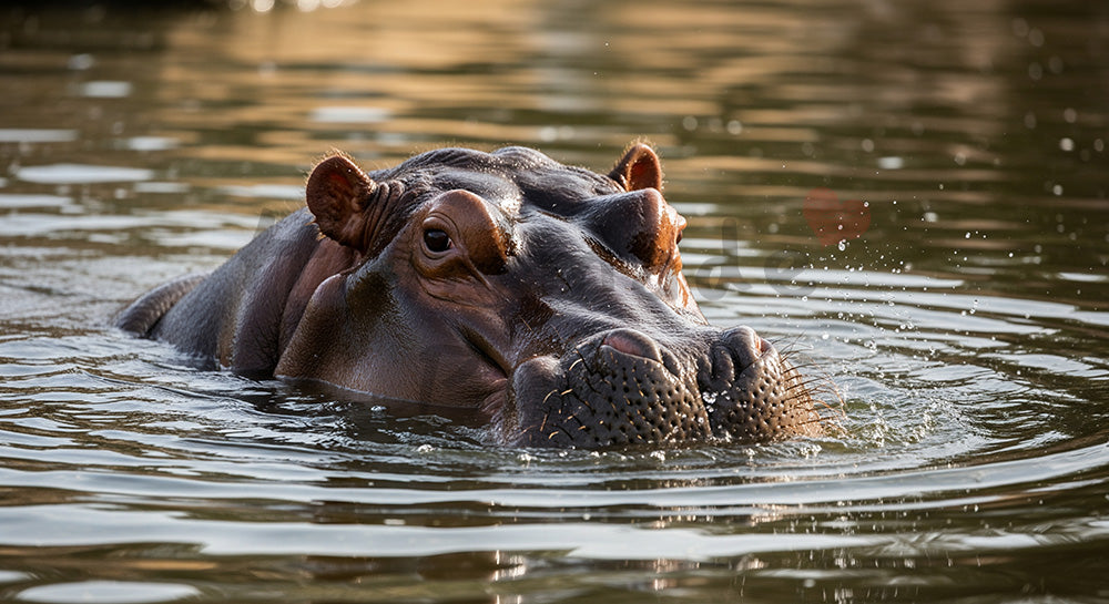 フリー素材 無料 写真|水辺背景がある動物園のカバが水面から顔を出すユニークな瞬間|落ち着いたトーンの背景に