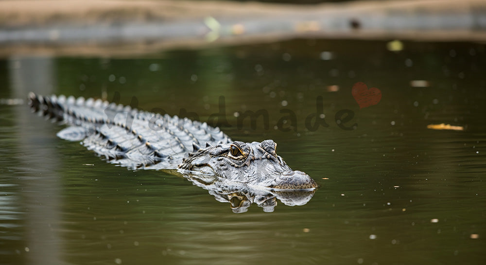 フリー素材 無料 写真|水辺背景がある動物園のワニが水面に浮かぶ静かな迫力|落ち着いたトーンの背景に