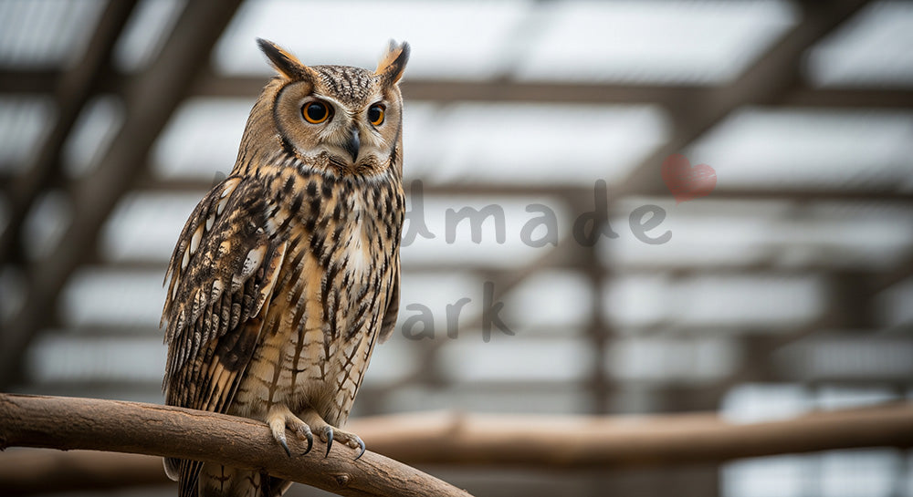 フリー素材 無料 写真|動物園のフクロウの静かな佇まい|LPのヘッダー画像に