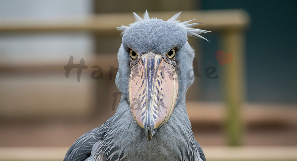 フリー素材 無料 写真|図鑑風デザインがある動物園のハシビロコウの迫力ある表情|資料スライドの背景に便利