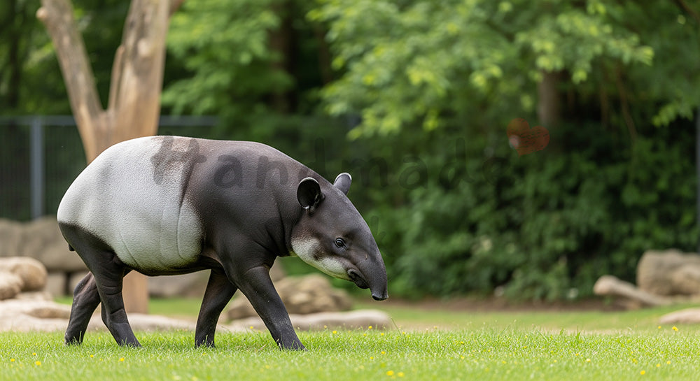 フリー素材 無料 写真|学習コンテンツがある動物園のマレーバクが歩くユニークな姿|落ち着いたトーンの背景に