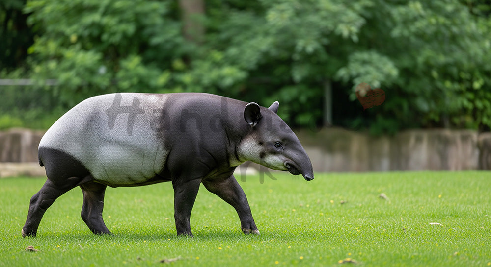 フリー素材 無料 写真|動物園のマレーバクが歩くユニークな姿、シンプルな背景として