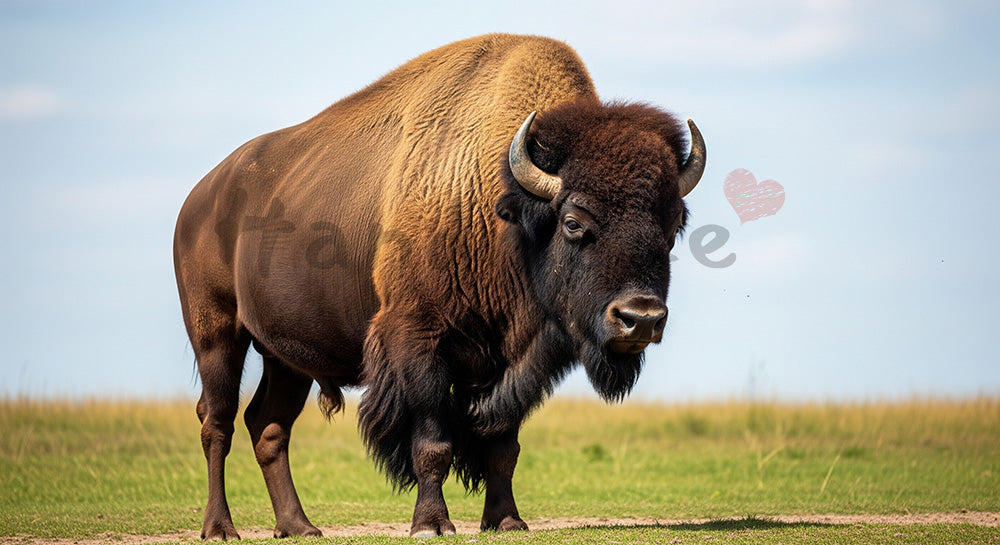 フリー素材 無料 写真|動物園のアメリカバイソンの重厚な迫力、シンプルな背景として