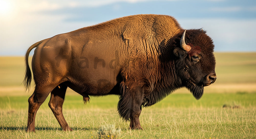 フリー素材 無料 写真|動物園のアメリカバイソンの重厚な迫力、落ち着いたトーンの背景に