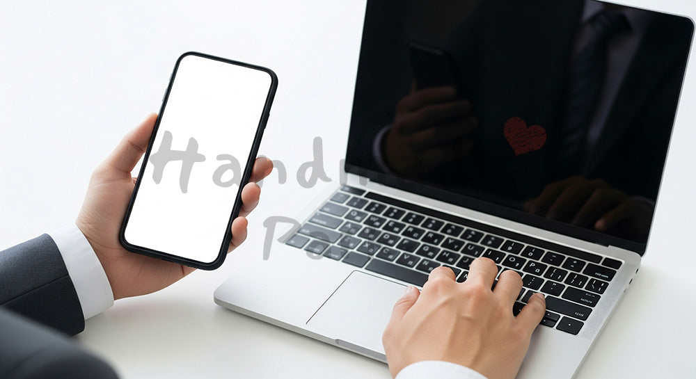 フリー素材 無料 写真|日本人の手元 スマホ確認しながらタイピング|SNS投稿・バナー向けイメージ写真